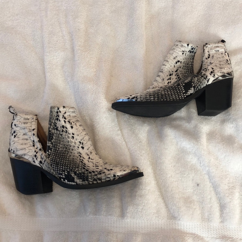 Jeffrey Campbell snake skin booties
